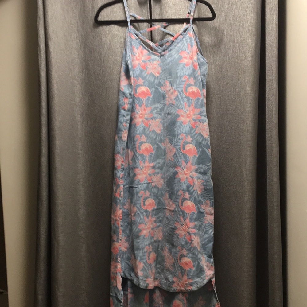 Flamingo & Flowers Design V Neck Maxi Dress XS